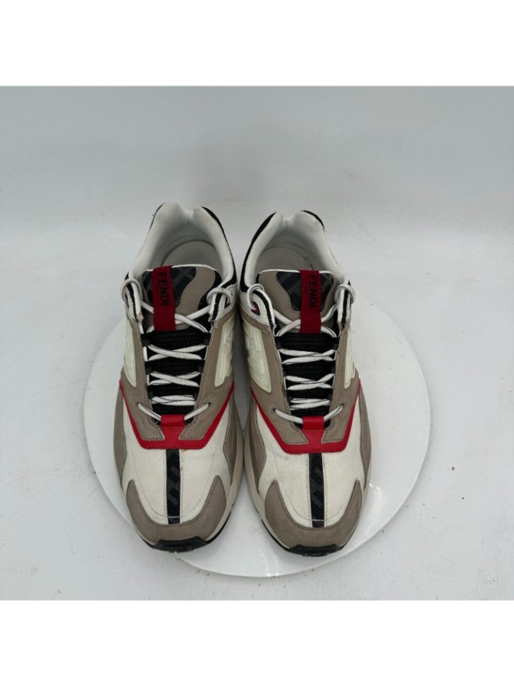 Fendi Faster Men Size 9 White Beige Tricolor Canvas Nubuck Leather Low Top Shoes - Picture 3 of 11